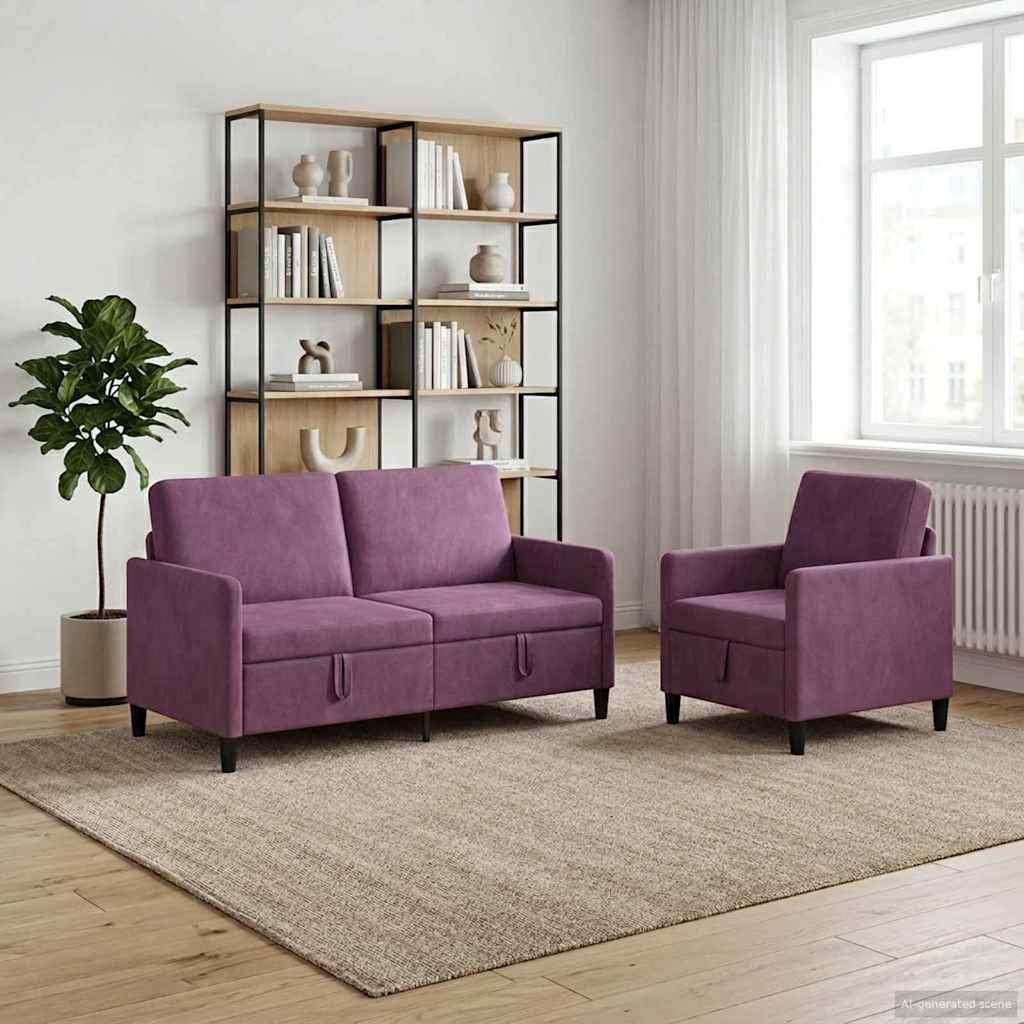 vidaXL Juego de Sofás con Almacenamiento 2 uds. Morado Poliéster