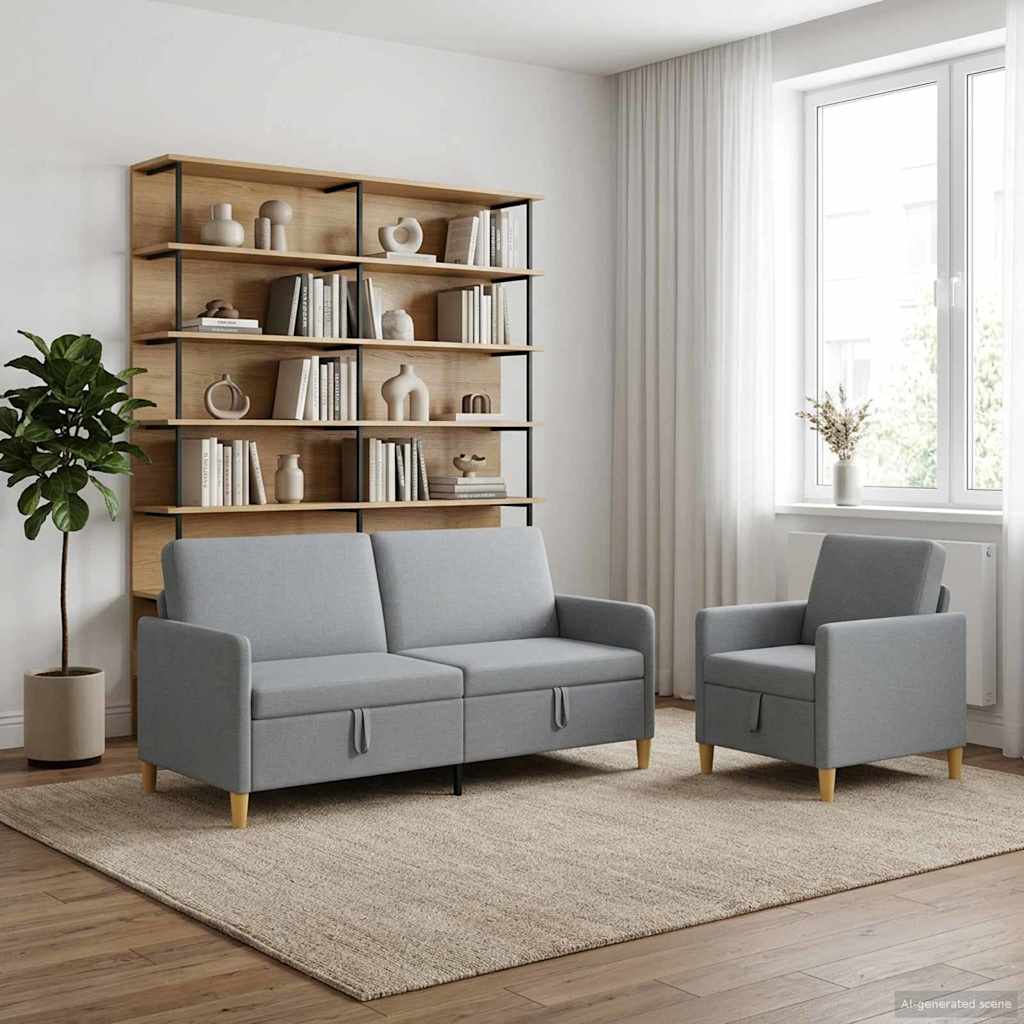 vidaXL Juego de Sofás con Almacenamiento 2 pcs Gris Claro Poliéster