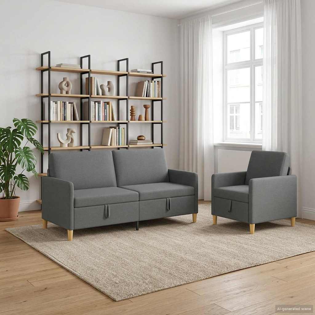 vidaXL Juego de Sofás con Almacenamiento 2 uds. Gris oscuro Poliéster