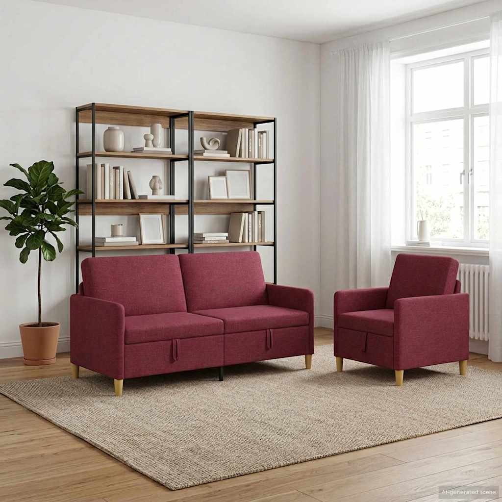 vidaXL Juego de Sofás con Almacenamiento 2 uds. Rojo vino Poliéster