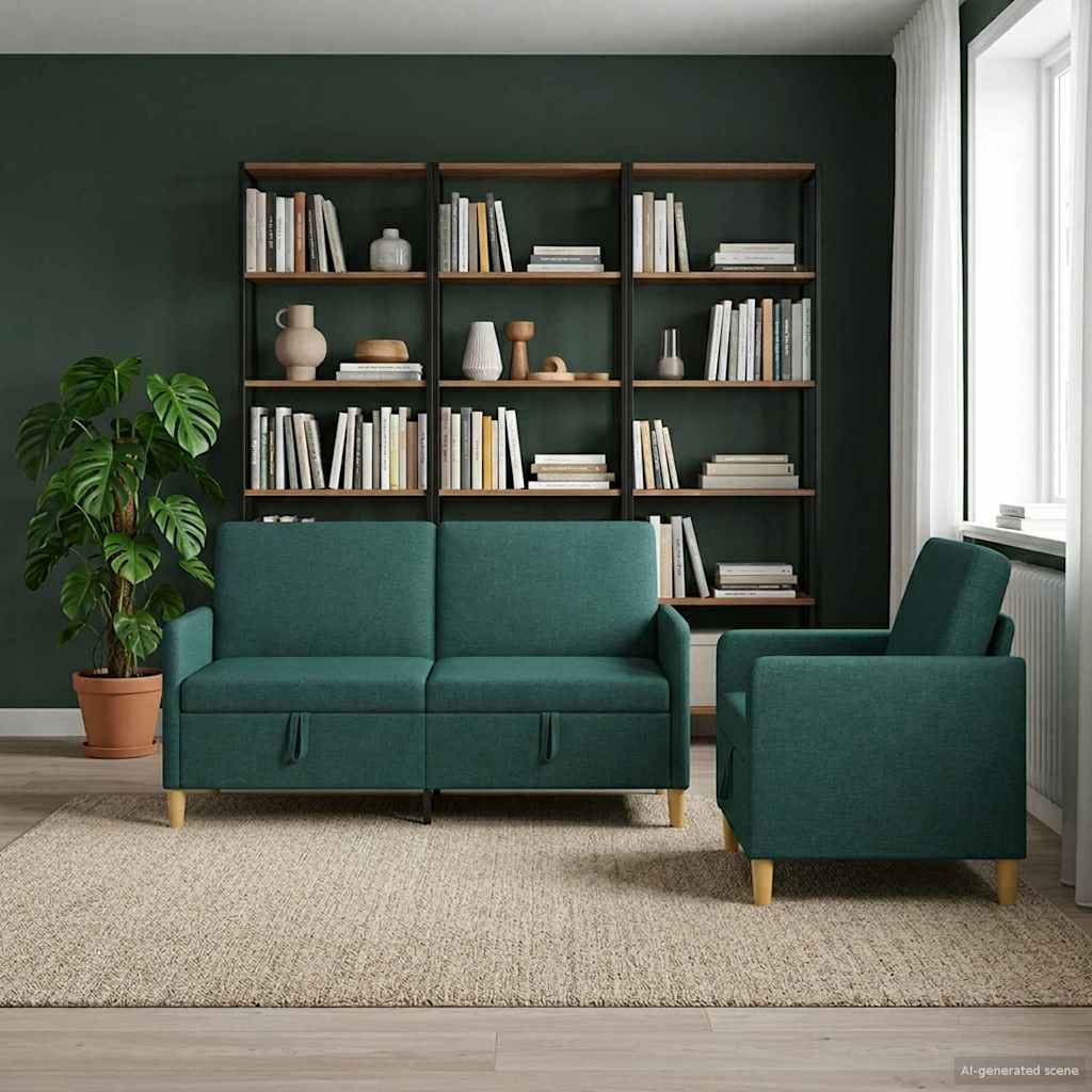 vidaXL Juego de Sofás con Almacenamiento 2 uds. Verde oscuro Poliéster
