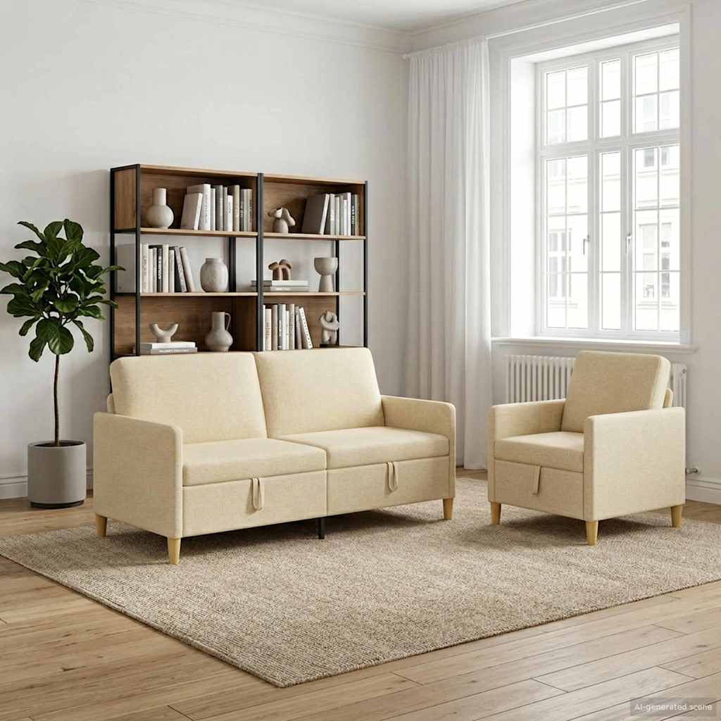 vidaXL Juego de Sofás con Almacenamiento 2 uds. Crema Poliéster