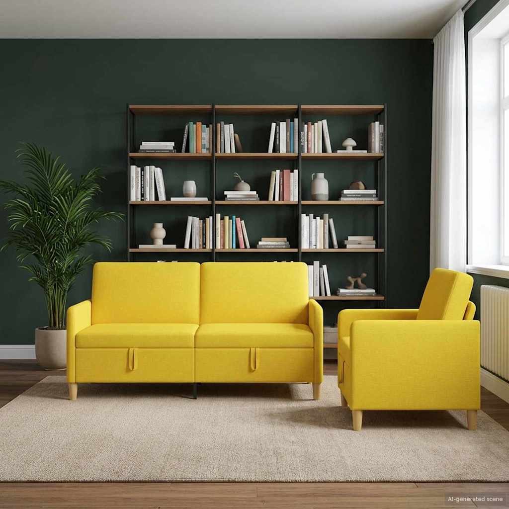 vidaXL Juego de Sofás con Almacenamiento 2 uds. Amarillo Claro