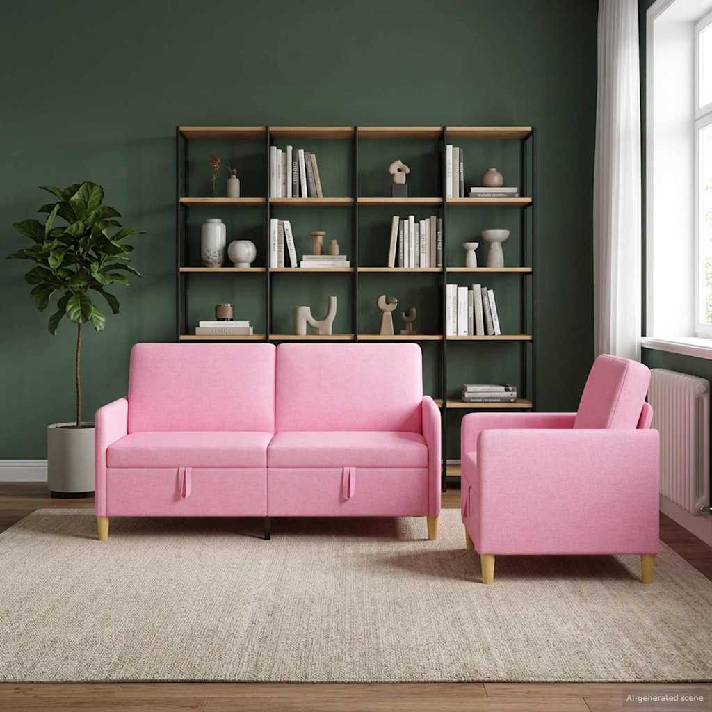 vidaXL Juego de Sofás con Almacenamiento 2 uds. Rosa Poliéster