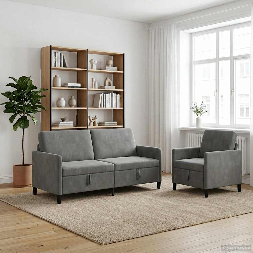 vidaXL Juego de Sofás con Almacenamiento 2 uds. Gris oscuro Poliéster