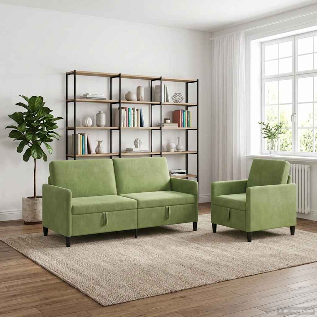 vidaXL Juego de Sofás con Almacenamiento 2 uds. Verde claro Poliéster