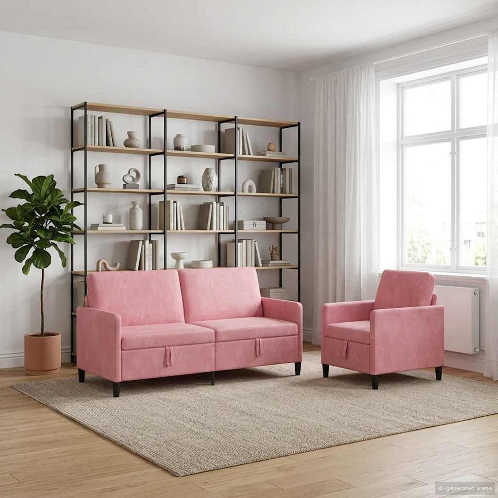 vidaXL Juego de Sofás con Almacenamiento 2 uds. Rosa Poliéster