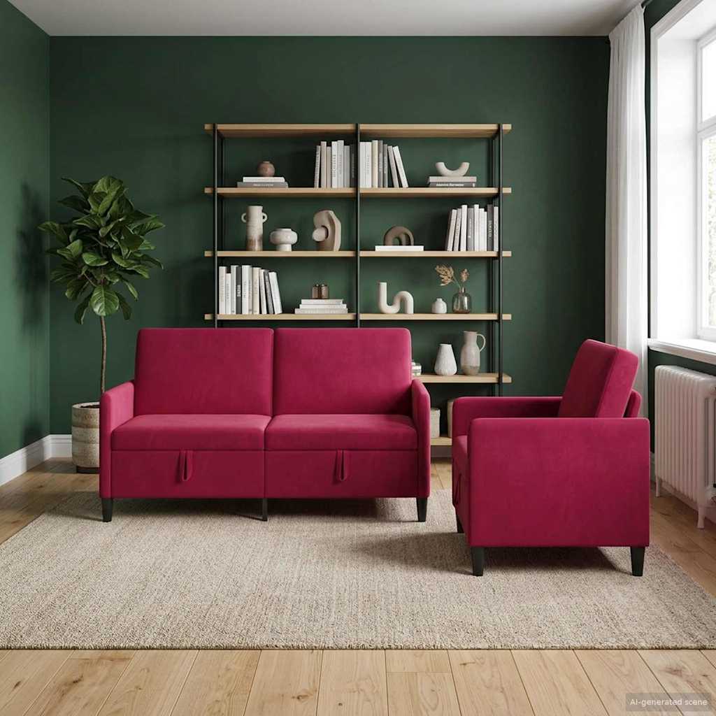 vidaXL Juego de Sofás con Almacenamiento 2 uds. Rojo vino Poliéster