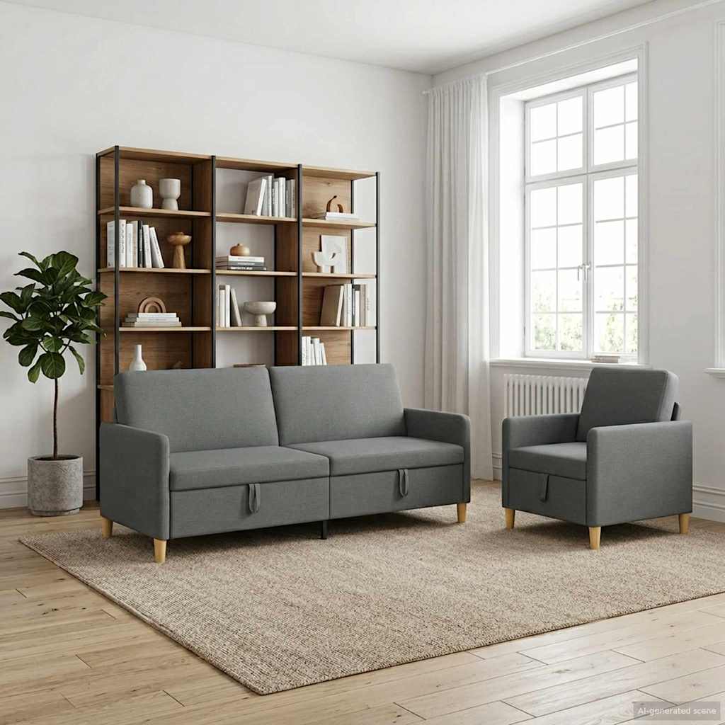 vidaXL Juego de Sofás con Almacenamiento 2 uds. Gris oscuro Poliéster