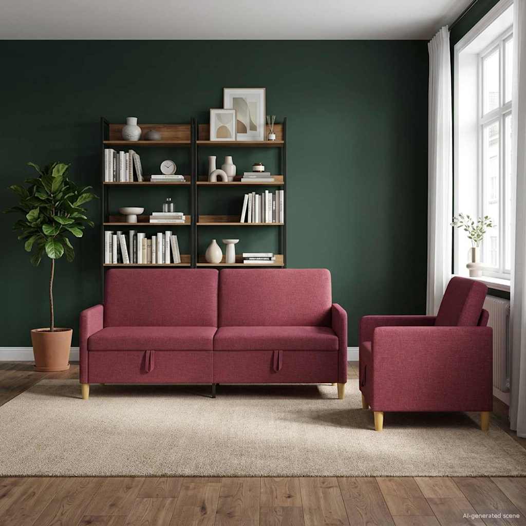vidaXL Juego de Sofás con Almacenamiento 2 uds. Rojo vino Poliéster