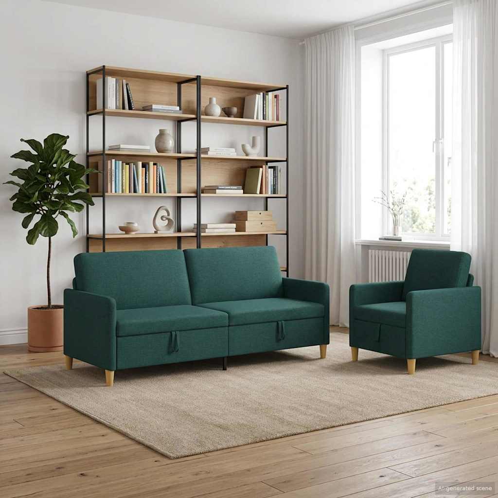 vidaXL Juego de Sofás con Almacenamiento 2 uds. Verde oscuro Poliéster