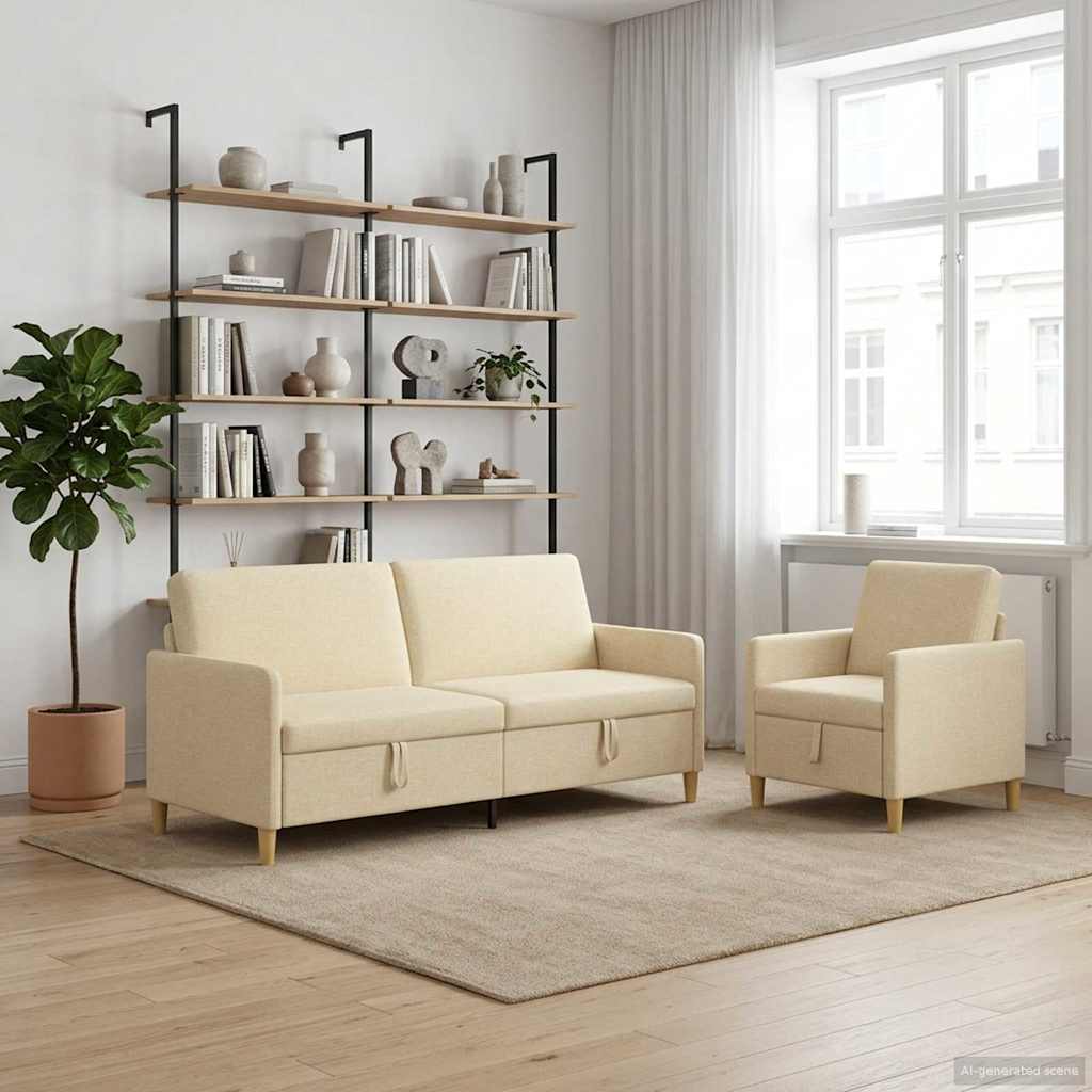 vidaXL Juego de Sofás con Almacenamiento 2 uds. Crema Poliéster
