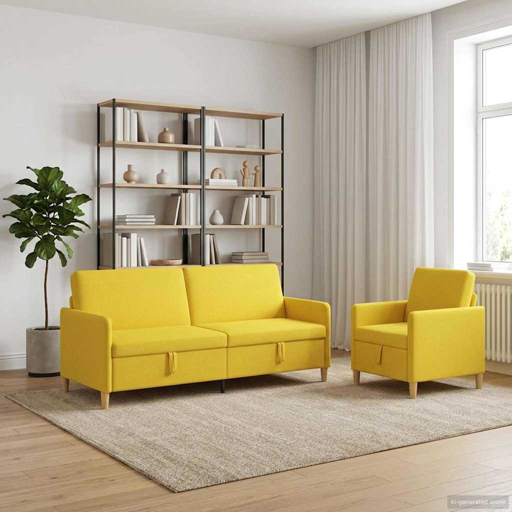 vidaXL Juego de Sofás con Almacenamiento 2 uds. Amarillo Claro