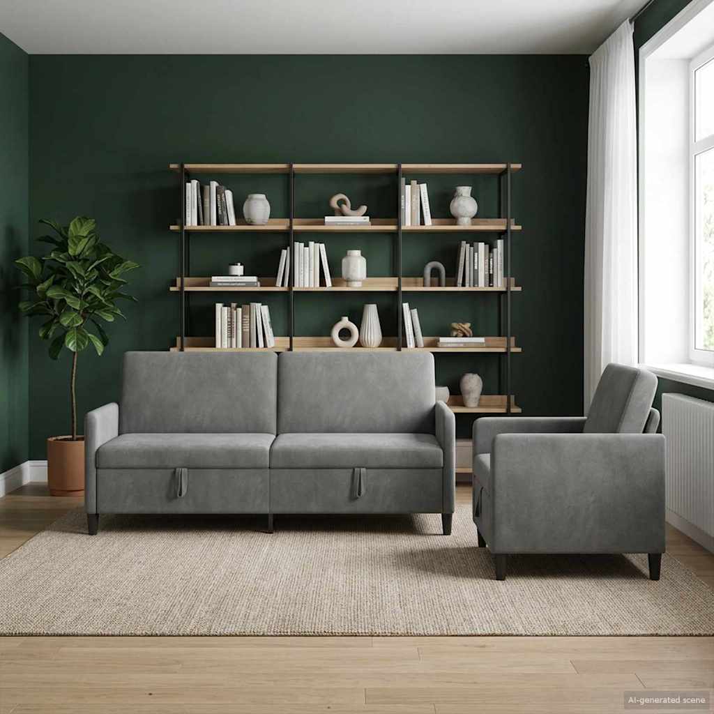 vidaXL Juego de Sofás con Almacenamiento 2 uds. Gris oscuro Poliéster