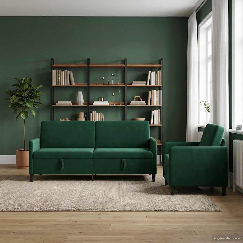 vidaXL Juego de Sofás con Almacenamiento 2 uds. Verde oscuro Poliéster