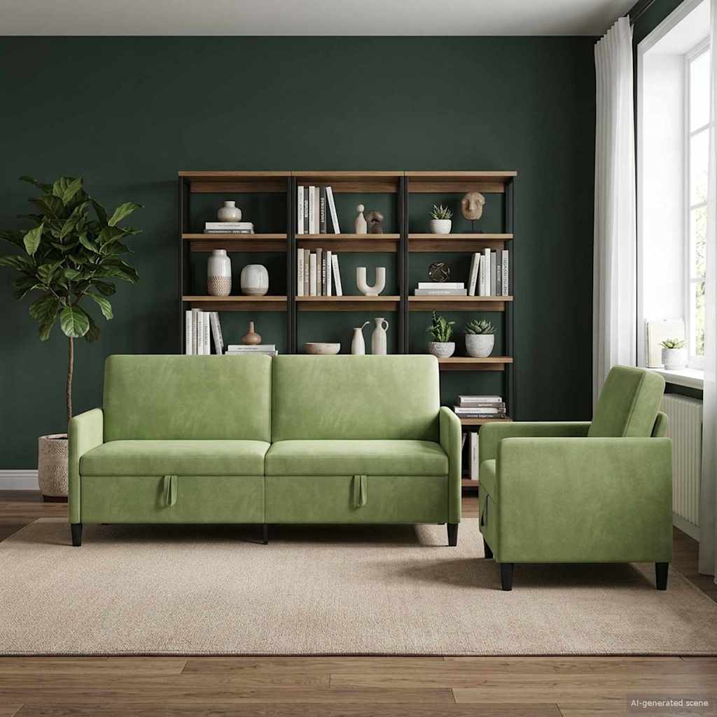 vidaXL Juego de Sofás con Almacenamiento 2 uds. Verde claro Poliéster