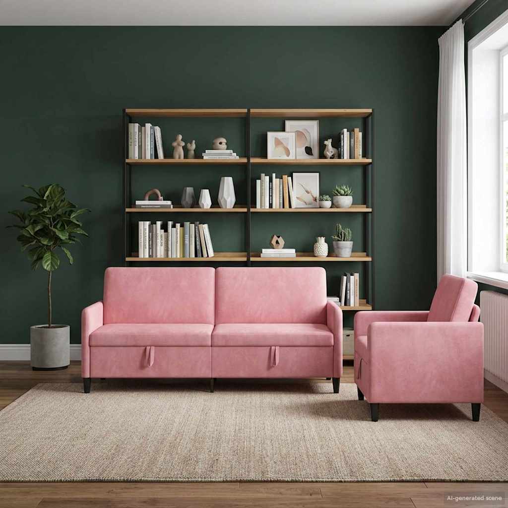 vidaXL Juego de Sofás con Almacenamiento 2 uds. Rosa Poliéster
