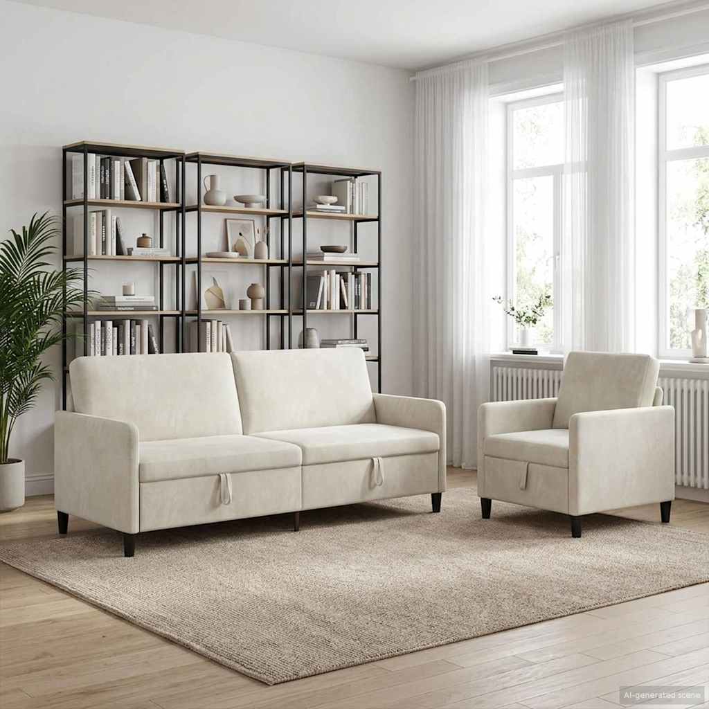 vidaXL Juego de Sofás con Almacenamiento 2 uds. Crema Poliéster