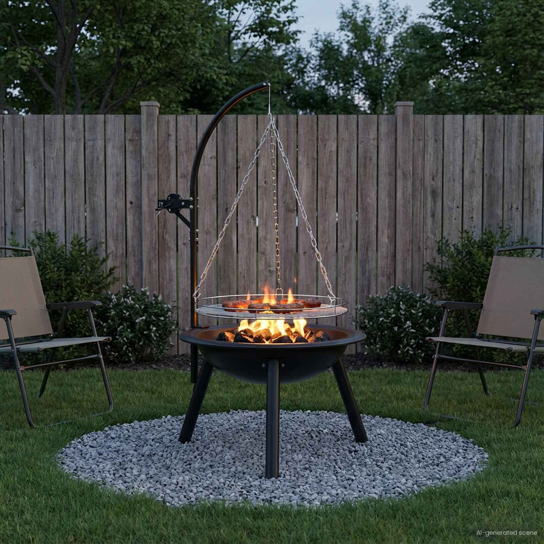 vidaXL Fogón con rejilla de grill ajustable ⌀55,5 x 107,5 cm Acero