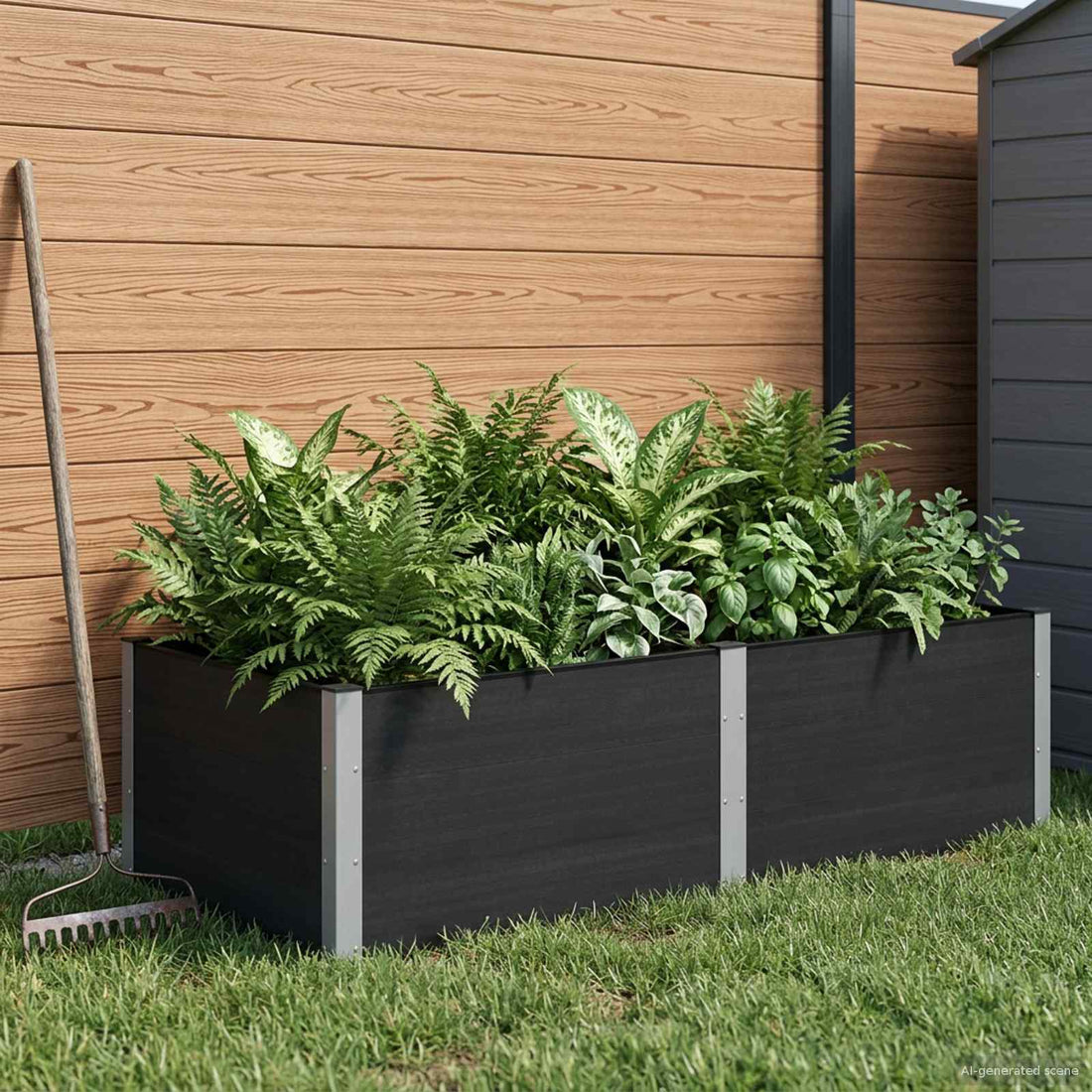 vidaXL Arriate elevado Negro 200 x 100 x 54 cm WPC y Aluminio