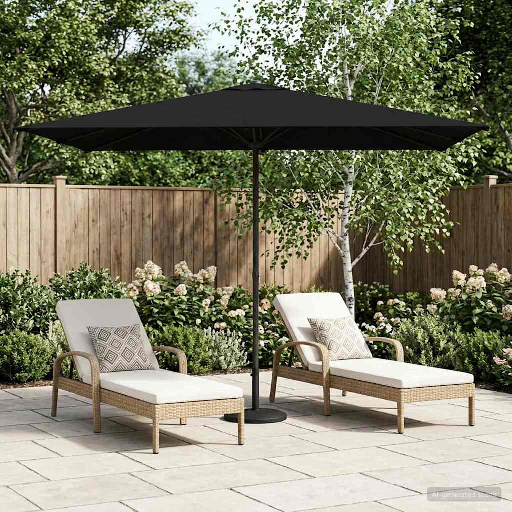 vidaXL Sombrilla de jardín 200 x 300 cm Poliéster Rectangular Negro