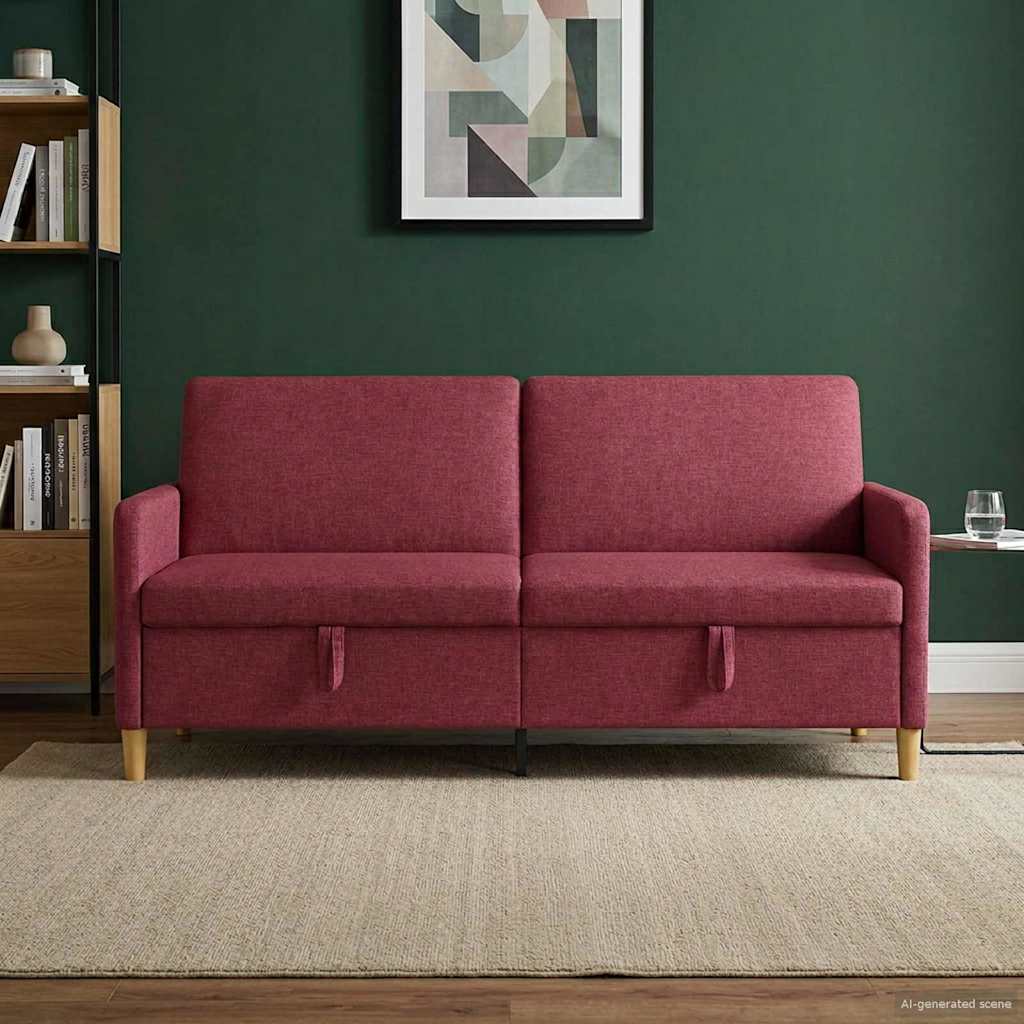 vidaXL Sofá con almacenamiento Rojo vino 192 x 78 x 87 cm Poliéster