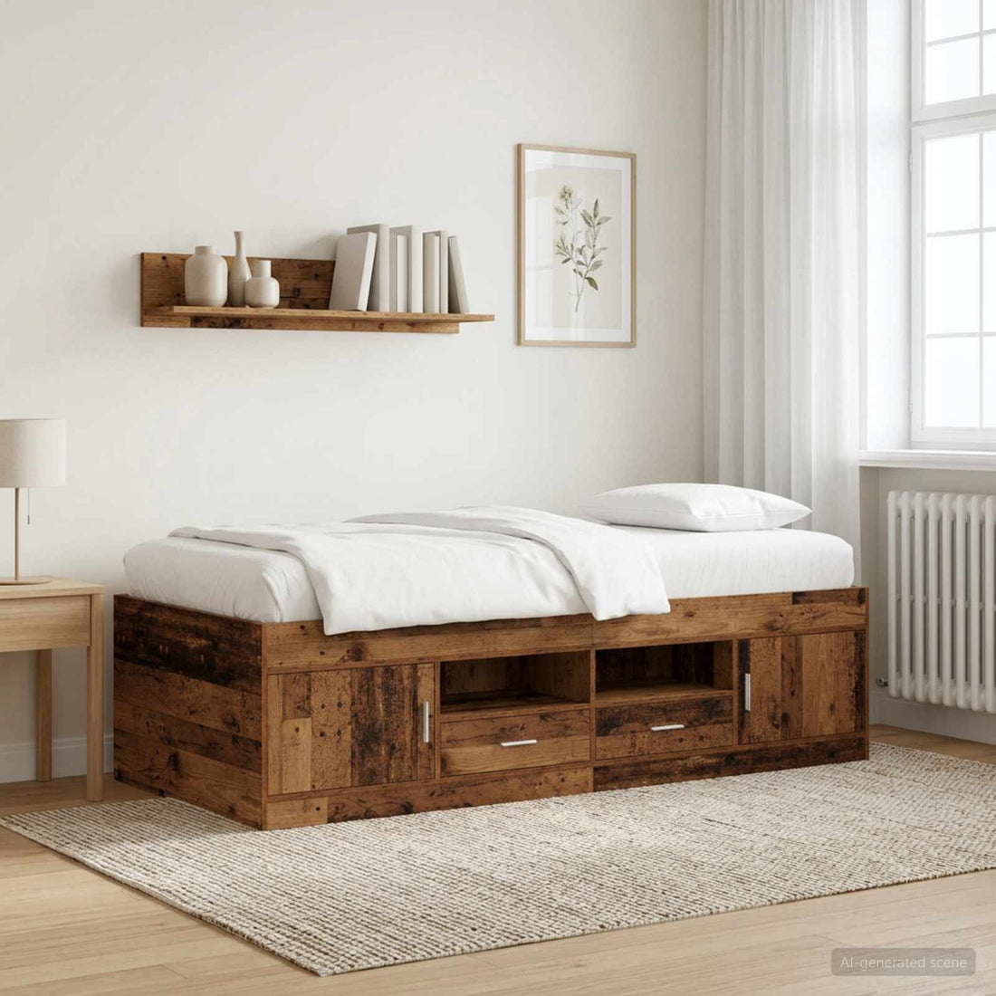 vidaXL Estructura de cama con almacenamiento Madera envejecida