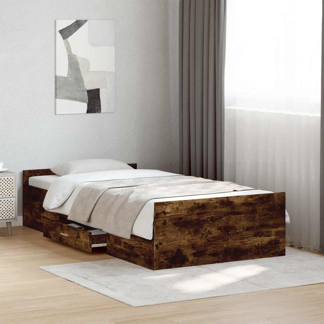 vidaXL Estructura de cama con almacenamiento Roble Ahumado 80 x 200 cm