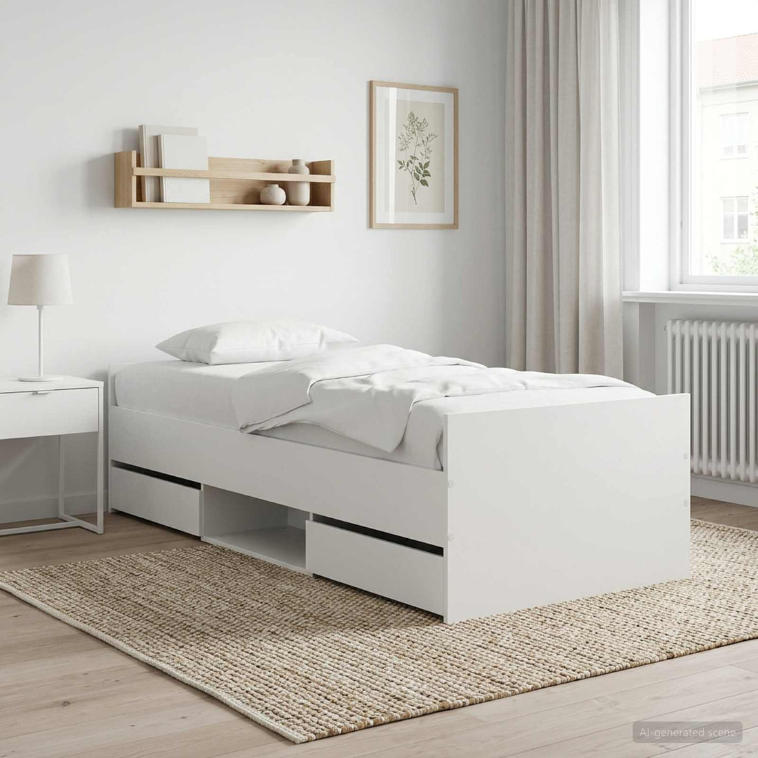 vidaXL Estructura de cama con cajón Blanco Madera de ingeniería