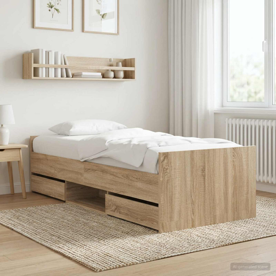 vidaXL Estructura de cama con cajón Roble Sonoma Madera de ingeniería