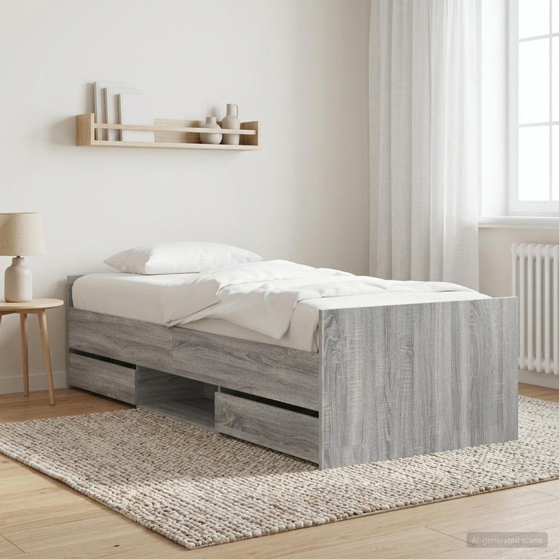 vidaXL Estructura de cama con cajón Sonoma gris Madera de ingeniería