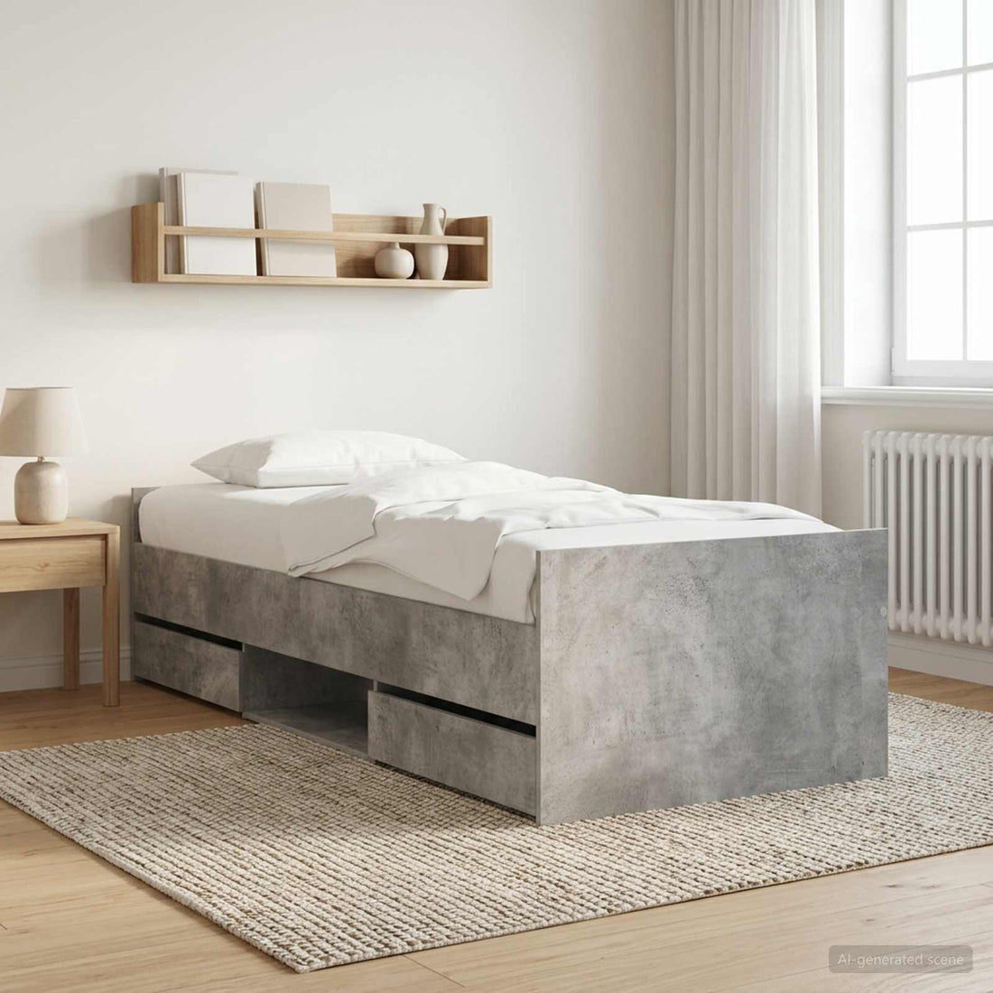 vidaXL Estructura de cama con cajón Gris Hormigón Madera de ingeniería
