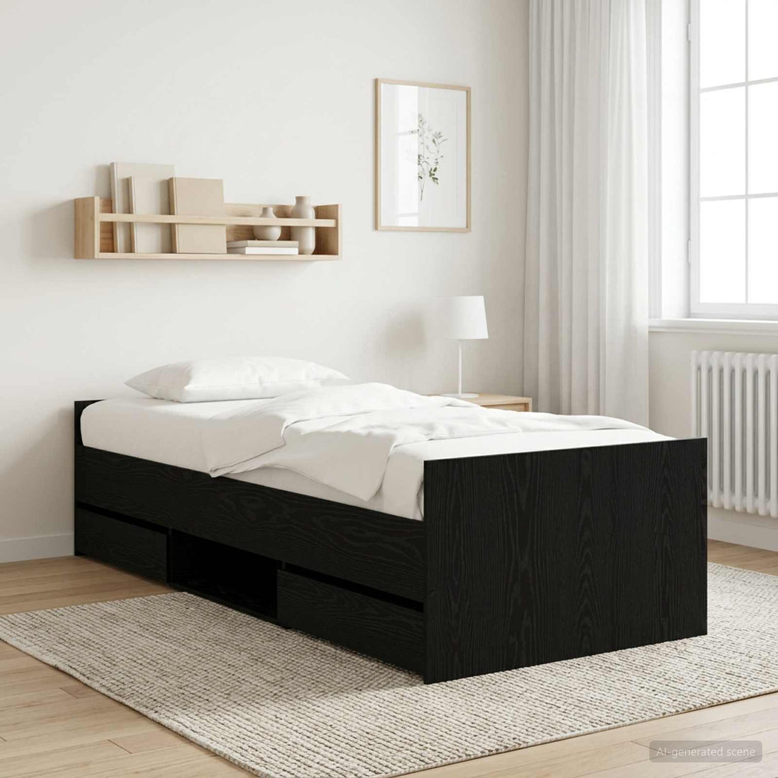 vidaXL Estructura de cama con cajón Roble Negro Madera de ingeniería