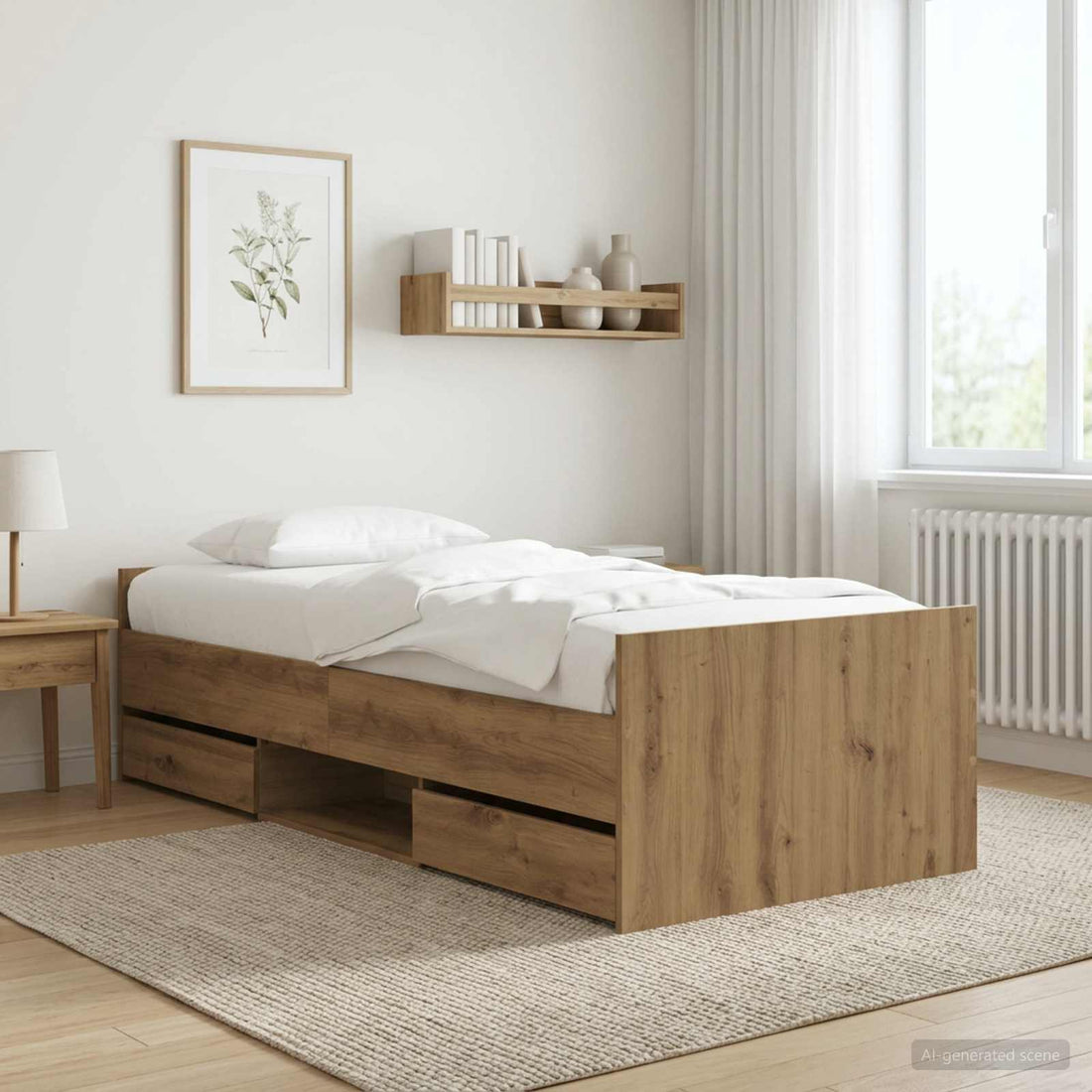 vidaXL Estructura de cama con cajón Roble artisan Madera de ingeniería