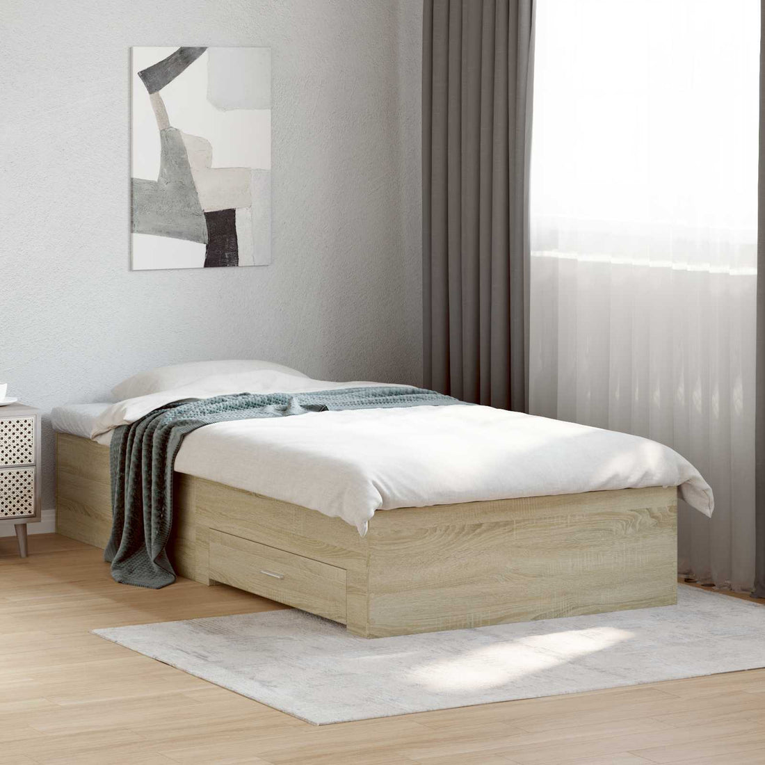 vidaXL Estructura de cama con cajón Roble Sonoma Madera de ingeniería