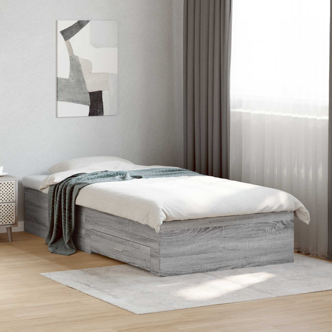 vidaXL Estructura de cama con cajón Sonoma gris Madera de ingeniería