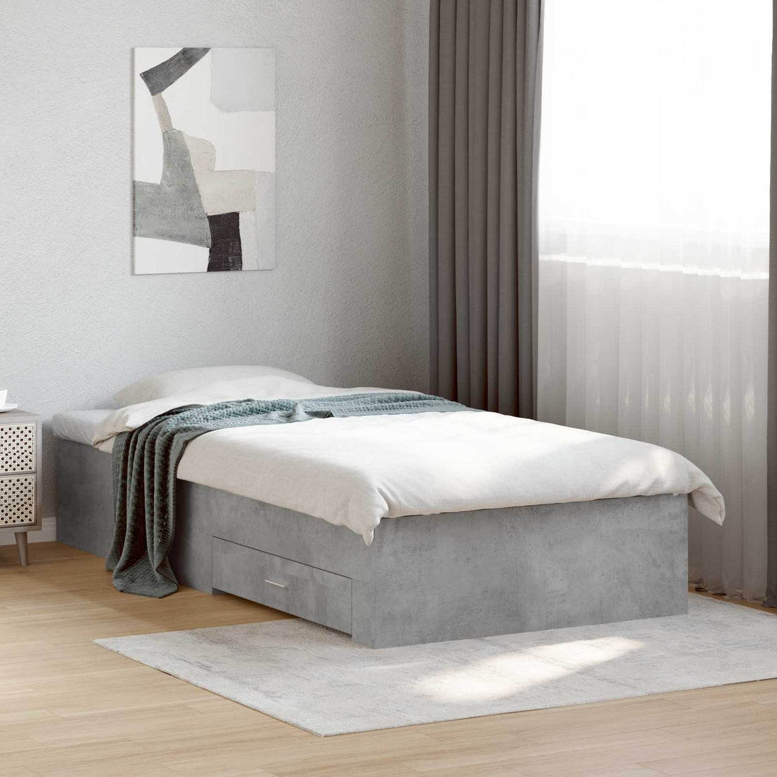 vidaXL Estructura de cama con cajón Gris Hormigón Madera de ingeniería
