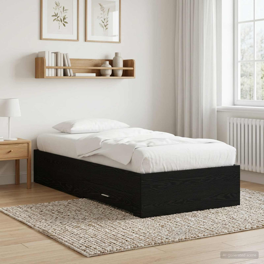 vidaXL Estructura de cama con cajón Roble Negro Madera de ingeniería