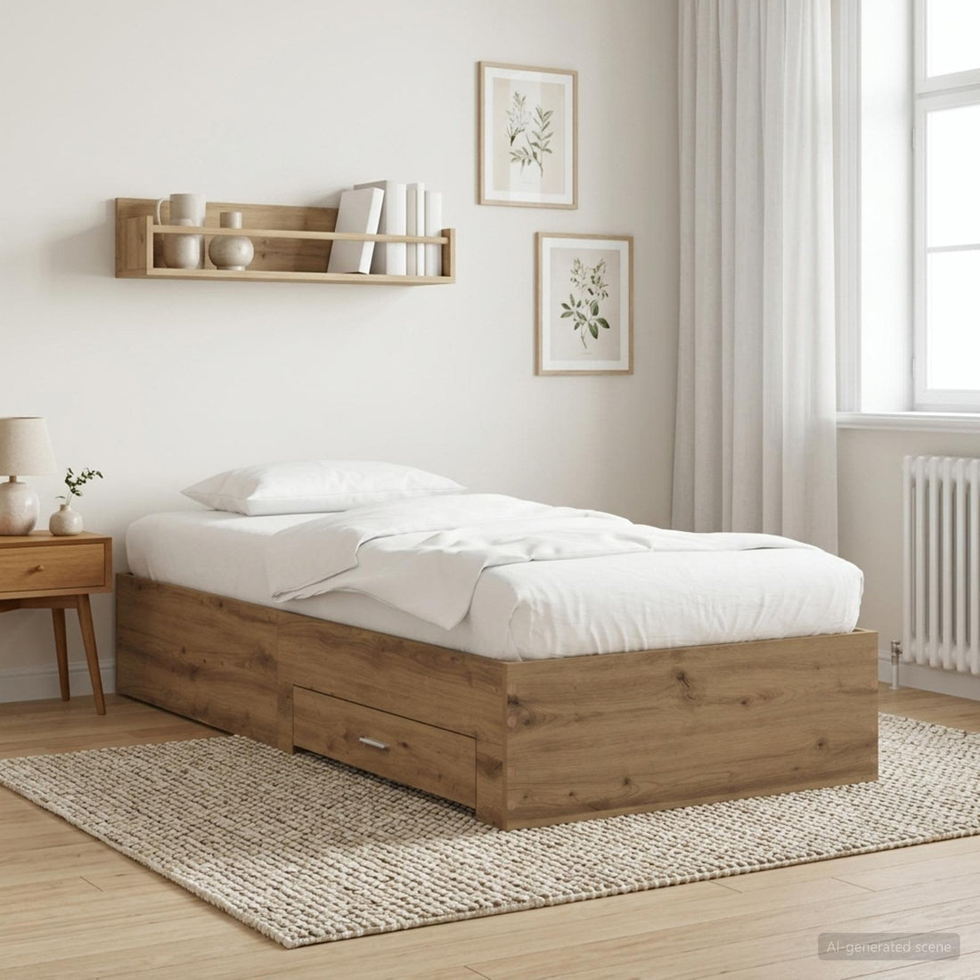 vidaXL Estructura de cama con cajón Roble artisan Madera de ingeniería