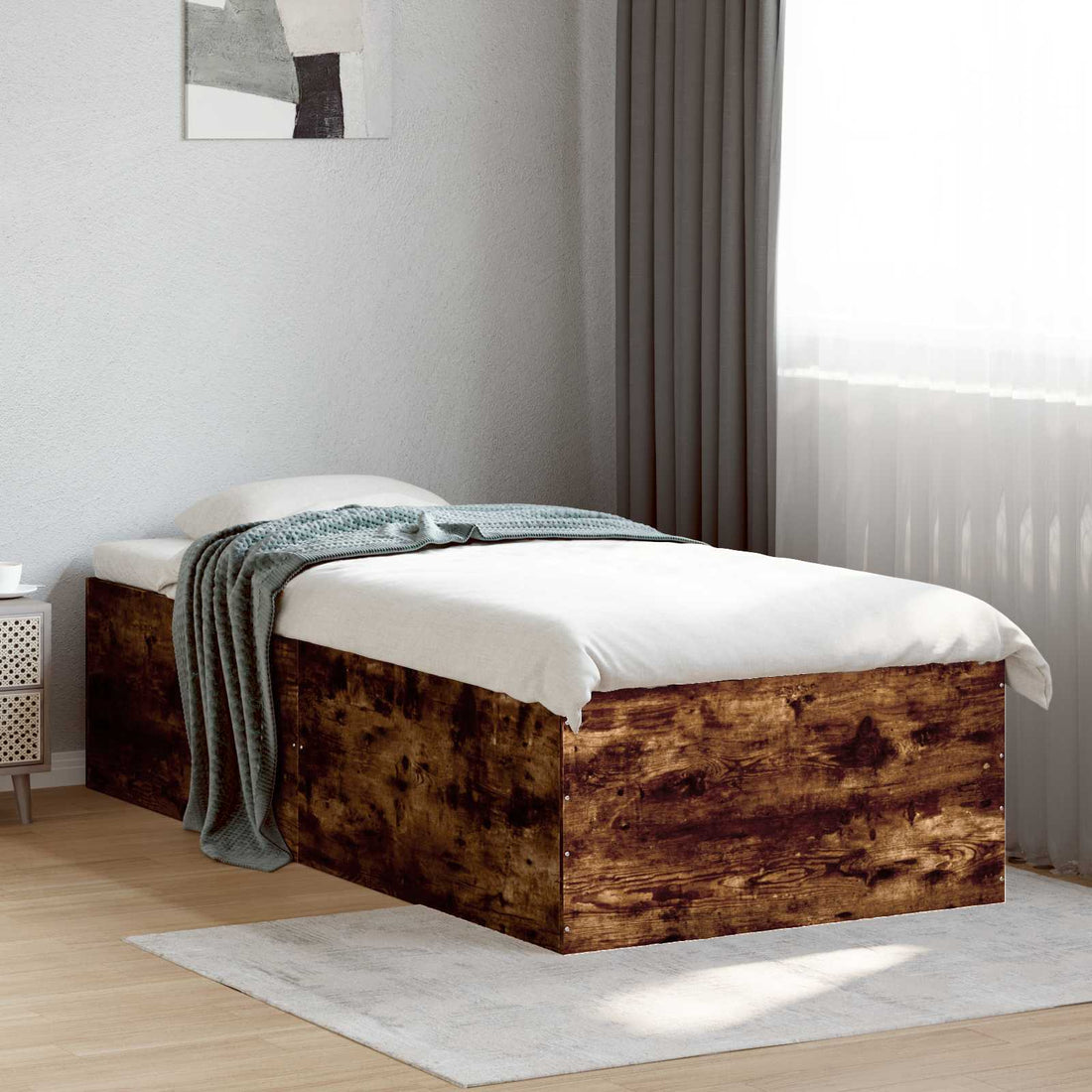 vidaXL Estructura de cama de suelo Roble Ahumado 80 x 200 cm
