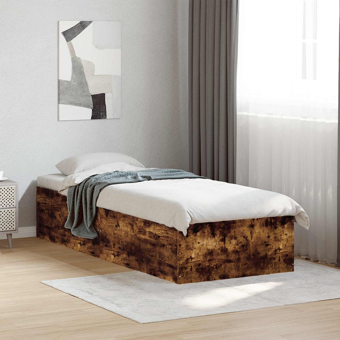 vidaXL Estructura de cama de suelo Roble Ahumado 80 x 200 cm
