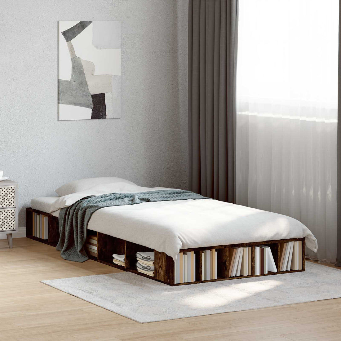 vidaXL Estructura de cama con almacenamiento Roble Ahumado 80 x 200 cm