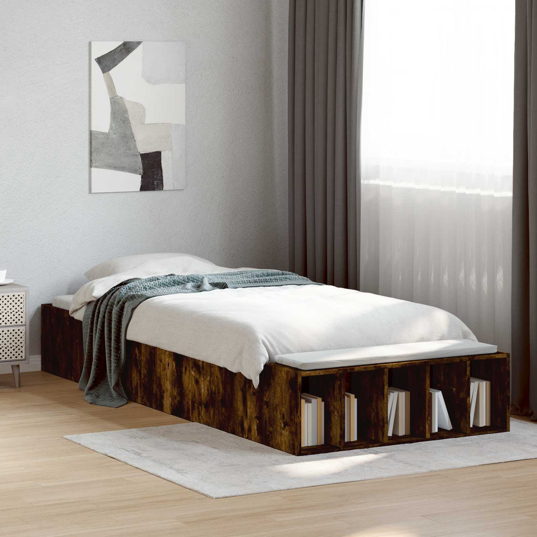 vidaXL Estructura de cama con almacenamiento Roble Ahumado 80 x 200 cm