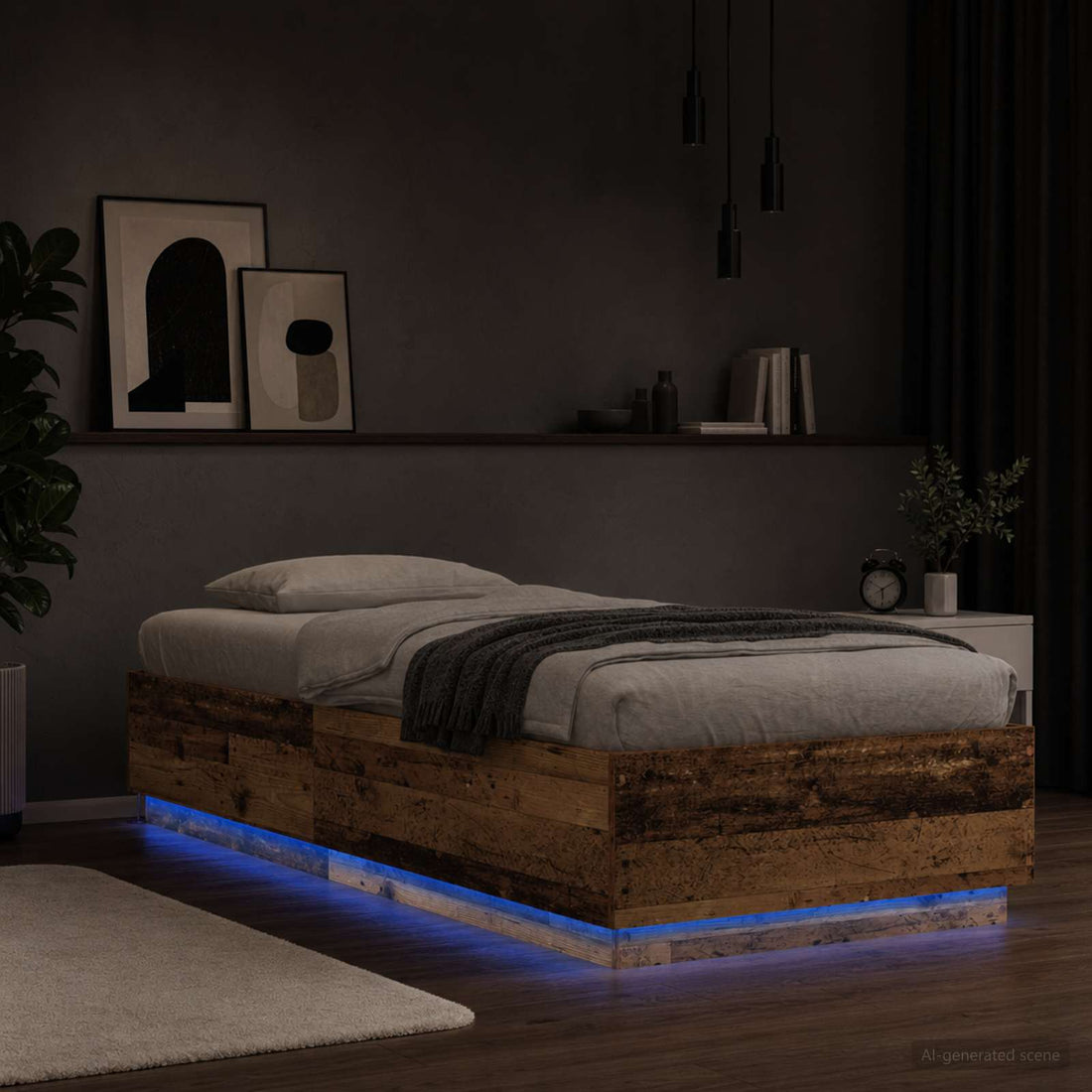 vidaXL Estructura de Cama con LED Madera envejecida 80 x 200 cm