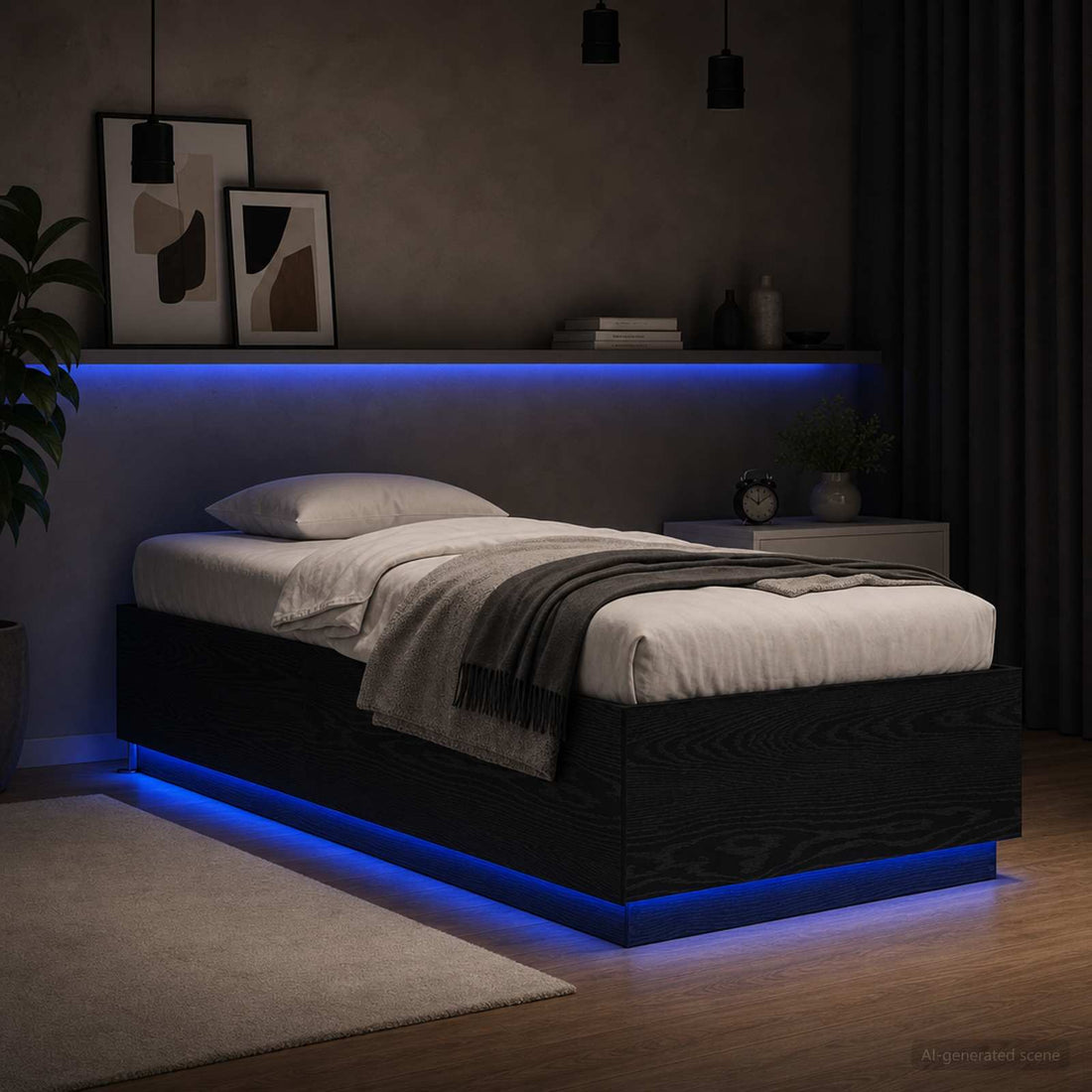 vidaXL Estructura de Cama con LED Roble Negro 80 x 200 cm