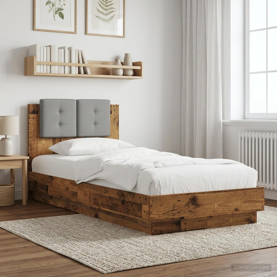 vidaXL Estructura de cama con cabecero Madera envejecida 80 x 200 cm