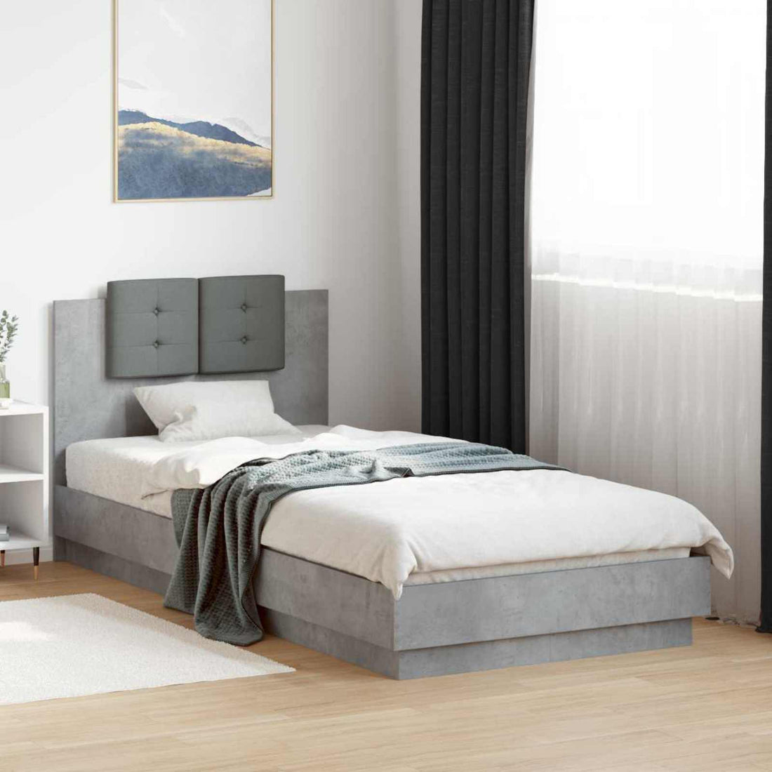 vidaXL Estructura de cama con cabecero Gris Hormigón 80 x 200 cm