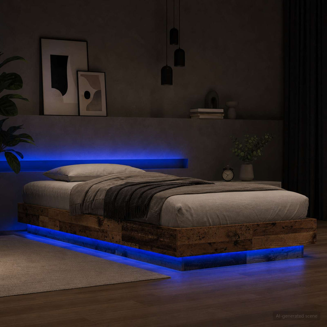 vidaXL Estructura de Cama con LED Madera envejecida 80 x 200 cm