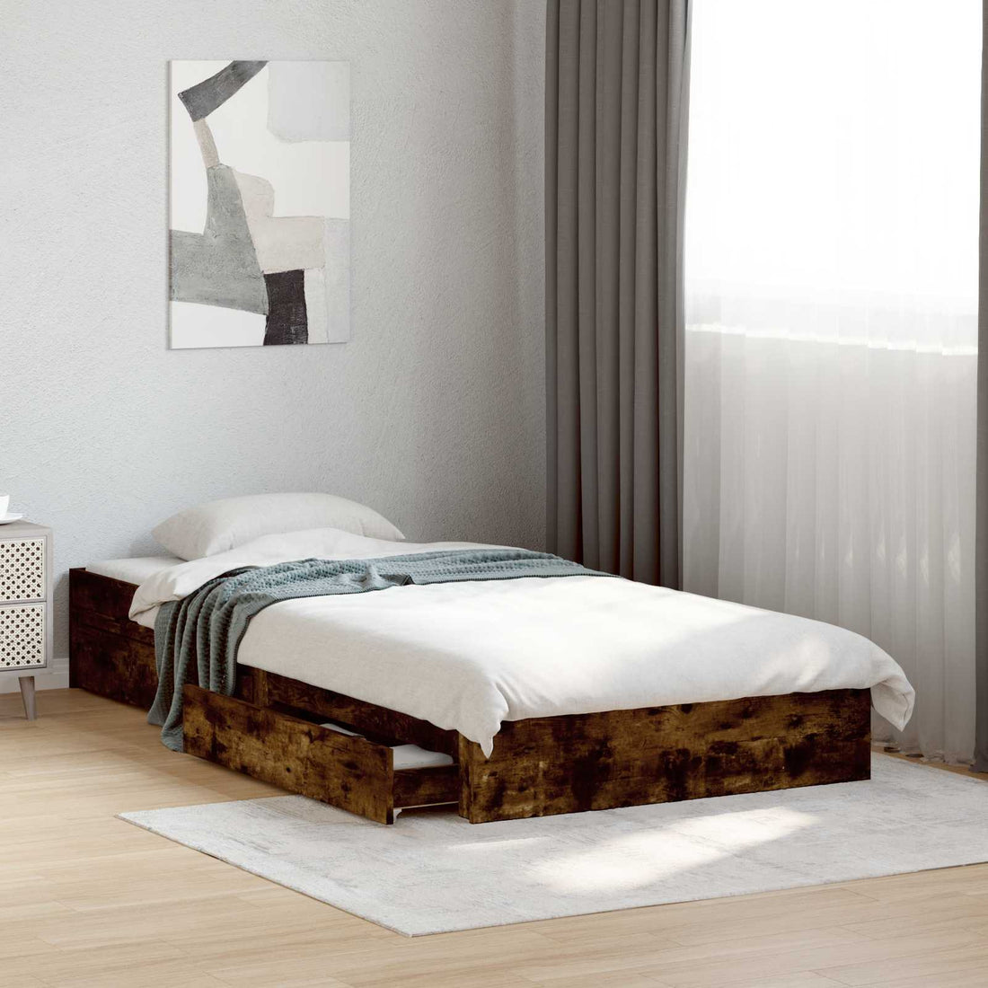 vidaXL Estructura de cama con almacenamiento Roble Ahumado 80 x 200 cm