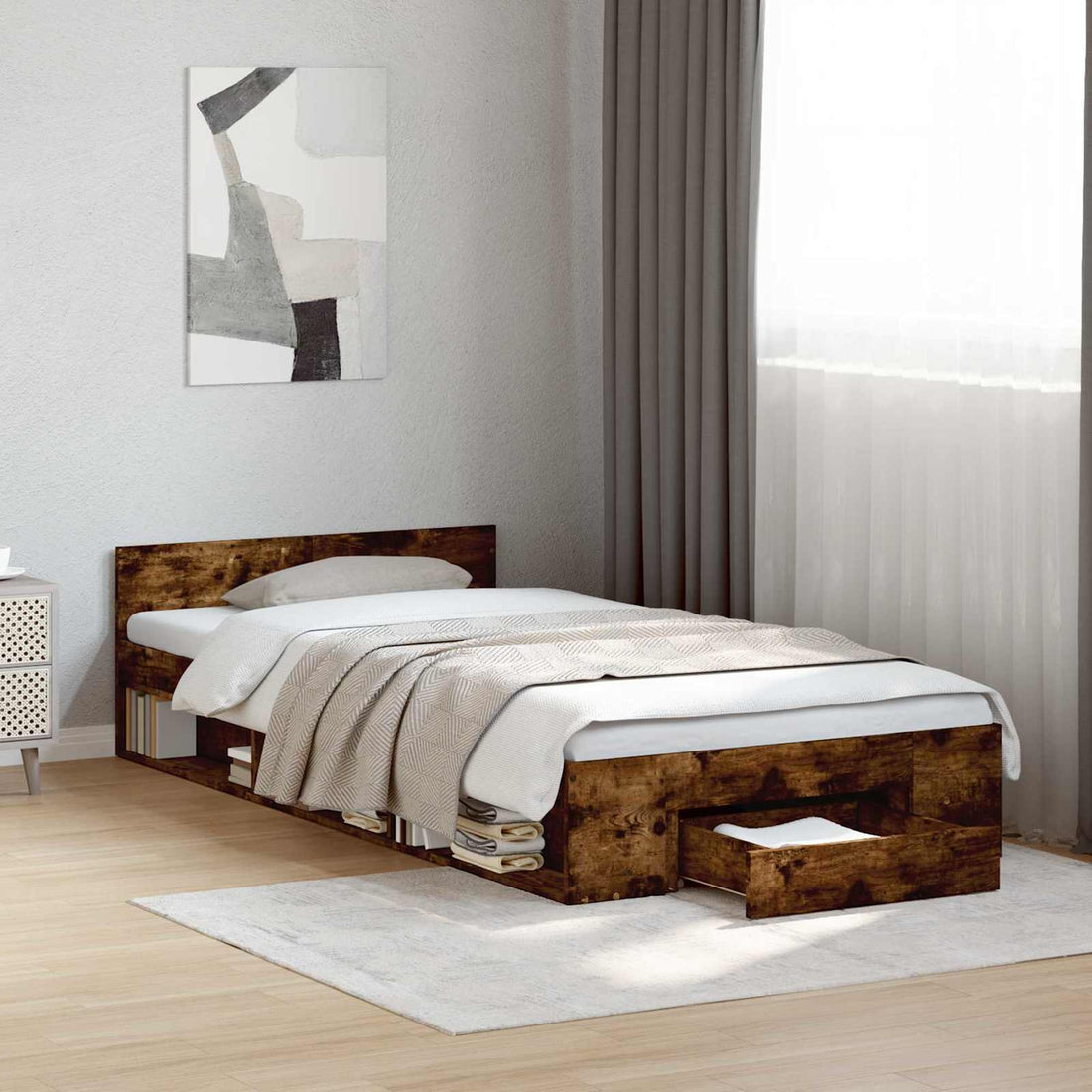 vidaXL Estructura de cama con almacenamiento Roble Ahumado 80 x 200 cm